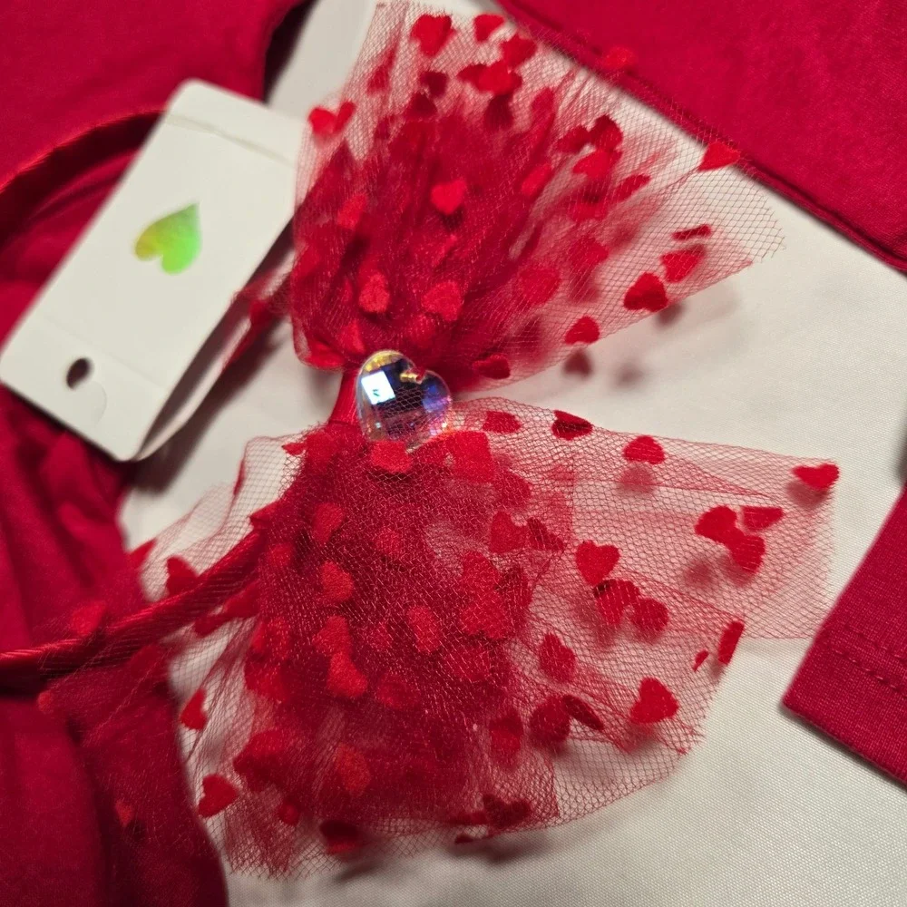 TCP The Childrens Place Girls 5T Red Heart Cutout Skater Dress &‎ Headband Set